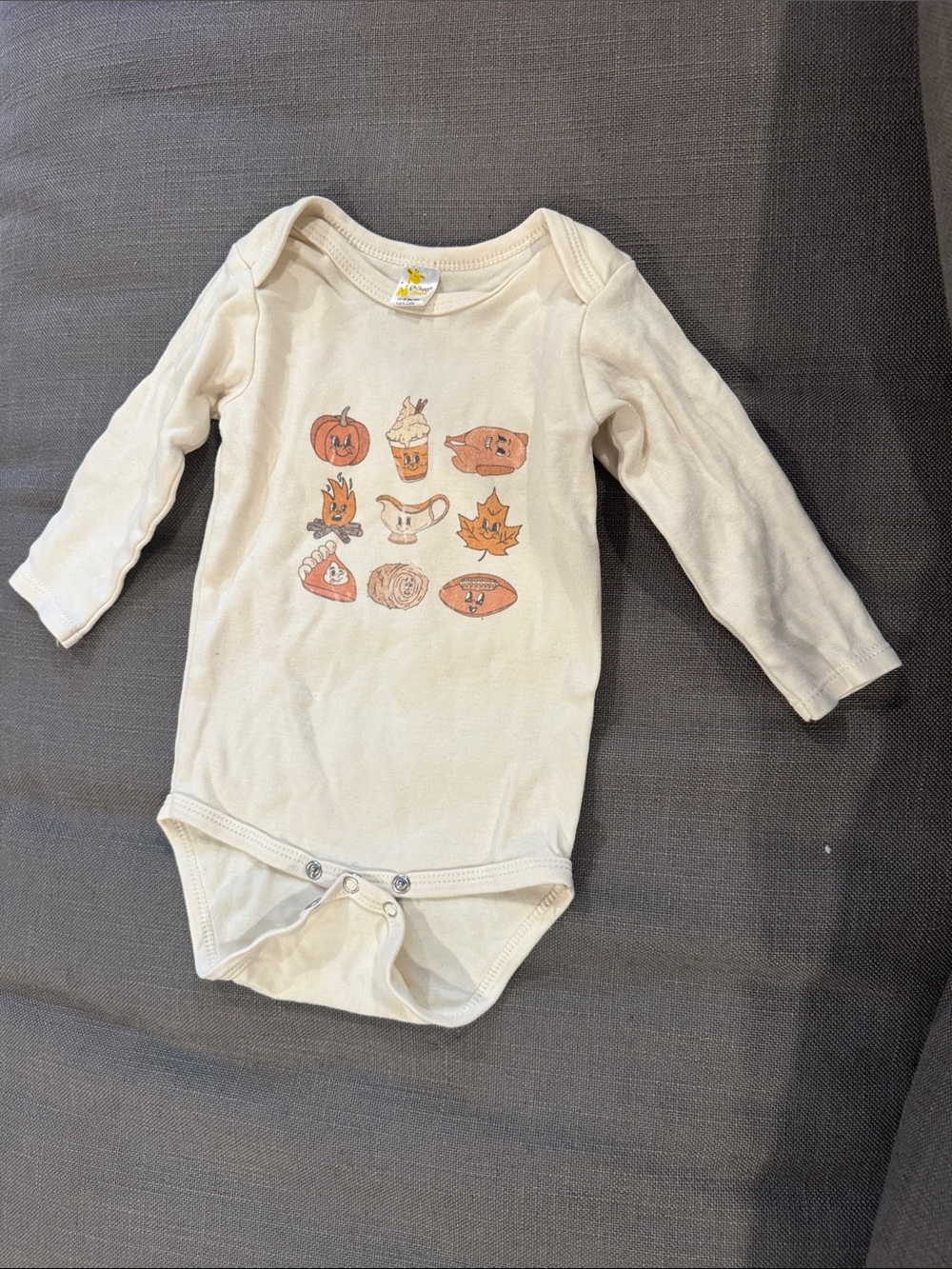 Long-Sleeve Cream Baby One-Piece with Autumn Icons